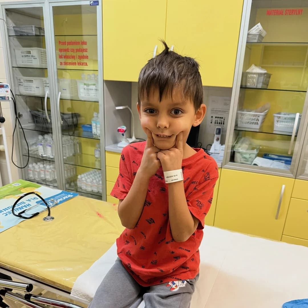 Aleks maintaining his positive spirit during hospital tests